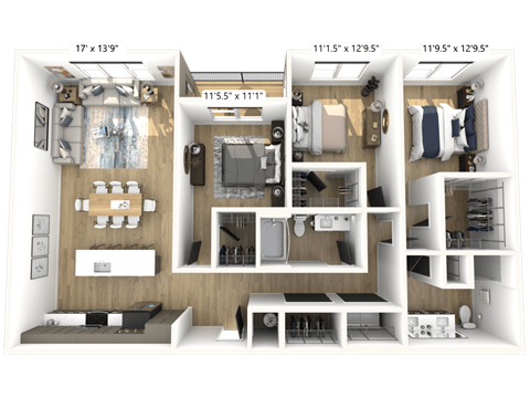 Floor plan for 3 beds, 2 baths, 1531 sqft